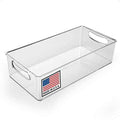 Pikanty Clear Refrigerator Organizer Bin with Handles — 11 Inch Compact Stackable Fridge and Pantry Storage Container for Snacks, Yogurt, Condiments, Dishwasher Safe, Made in USA