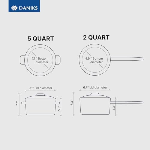 Daniks Orlando 10-Piece Stainless Steel Cookware Set with Glass Lids, Includes Saucepan, Tri-Ply Bases for Even Heating, Induction Compatible, Dishwasher Safe, Heatproof Handles
