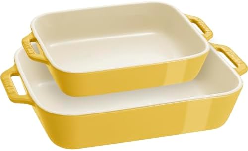 STAUB Ceramic Rectangular Baking Dish Set, 2-Piece, Citron