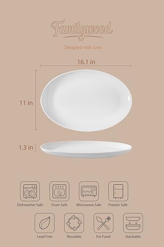 16 Inch Serving Platters Set of 4, Porcelain Large Oval Dinner Plates