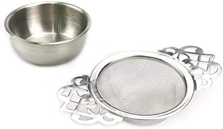 Silver Stainless Steel Tea Strainer with Drip Bowl Set with Handle
