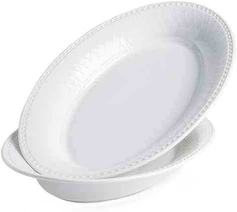 Kanwone Ceramic Large Serving Bowls, Oval Serving Platters for Entertaining, 13" Porcelain Serving Dishes for Dinner, Pasta, Salad, Turkey, Fruit, Bread, Appetizers, Microwave Safe, White, Set of 2