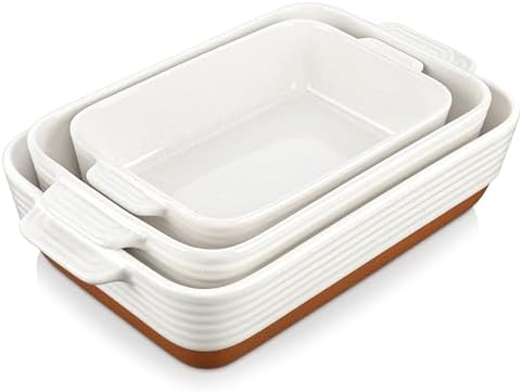 MALACASA Casserole Dishes for Oven, Ceramic Baking Dishes Set of 3