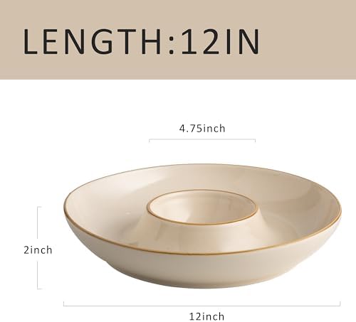 LEHAHA 12.25 inch porcelain Chip and Dip Serving Set, Ceramic Platters