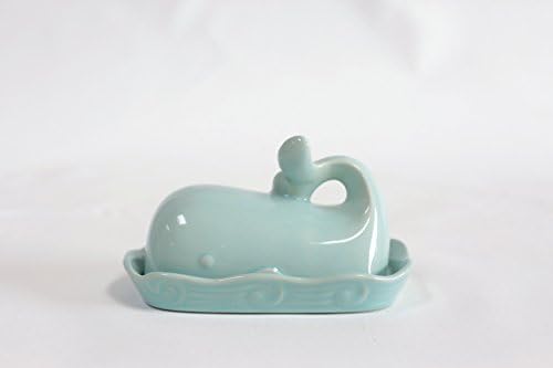 Creative Co-Op Stoneware Whale Butter Dish with Embossed Wave Detail