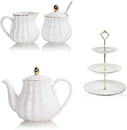 SWEEJAR 3 Tier Ceramic Cake Stand and Ceramic Sugar & Creamer Set