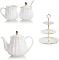 SWEEJAR 3 Tier Ceramic Cake Stand and Ceramic Sugar & Creamer Set