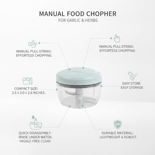 Effortless Pull-String Manual Food Chopper for Garlic & Herbs, Compact