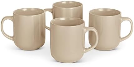 Amazon Basics Stoneware Coffee Mugs, 16 oz, 4-Piece Set, Gloss-Glazed