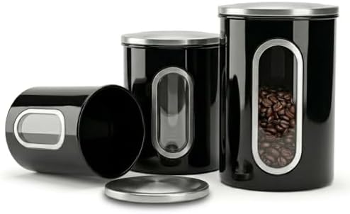 Mixpresso 3-Pcs Black Canisters Set for Kitchen Storage Airtight Jars
