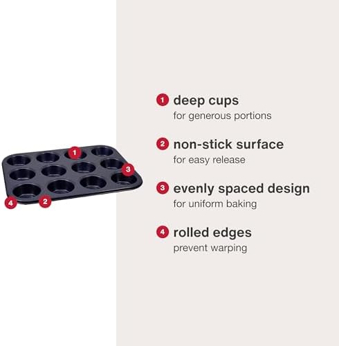 Zyliss E980200 Non-Stick 12 Hole Muffin Tin | Carbon Steel | Dark Blue