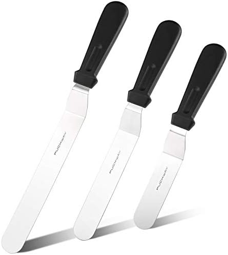 Offset Frosting Cake Knife set of 3 Black 6 8 & 10 Inch Angled Icing
