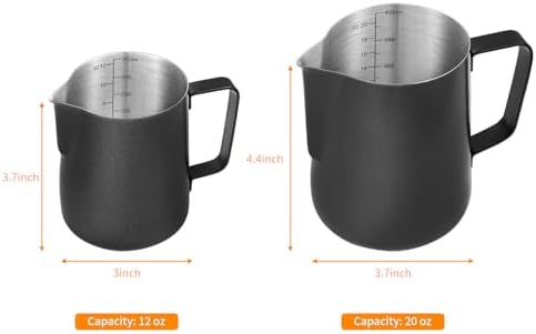 2 Pack Matte Black Milk Frothing Pitcher, 12oz/350ml & 20oz/600ml