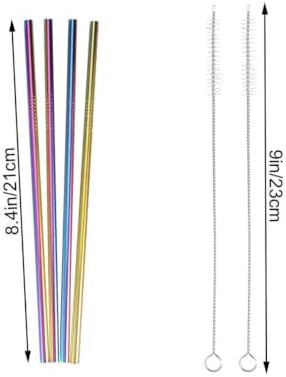Drinking Straws 8pcs Reusable Stainless Steel Set, Rainbow