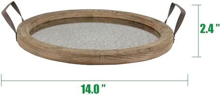 Stonebriar Round Brown Wood Serving Tray with Metal Handles and