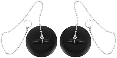 Black Silicone Drain Stopper 2 Piece Set with Chain Design