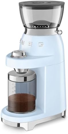 SMEG CGF03 Conical Burr Coffee Grinder, Pastel Blue
