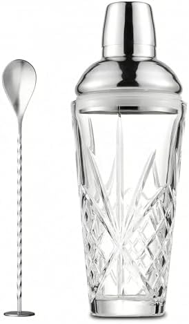 18.5oz Crystal Cocktail Shaker with Muddler Spoon and Jigger Cap-Leak