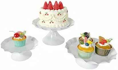 3 Pcs White Metal Cupcake Stand Scalloped Edge Dessert Display Tray