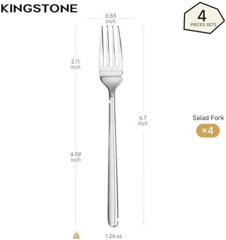 KINGSTONE 4-Piece 6.7-Inch Salad Forks, 18/10 Stainless Steel Dessert