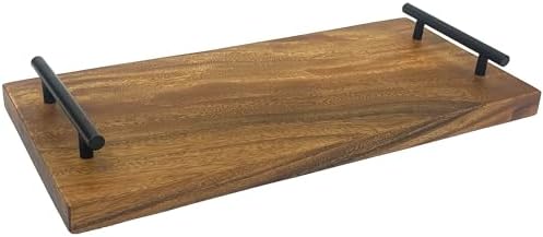 Woodard & Charles Acacia Wood 16" Serving Board Tray with Metal Hands