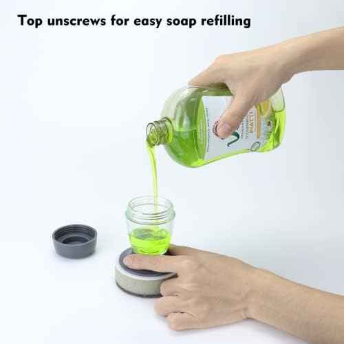 DAPOWER Dish Brush with Soap Dispenser, Grey, 2-Pack