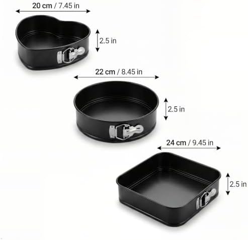 3-Piece Non-Stick Shape Cake Mold Set with Removable Bottom for Easy