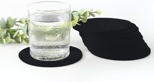 Set of 12 Felt Black Drink Coasters 4x4 inches - Round Coaster for
