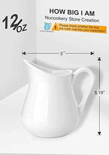 12 Oz Ceramic Creamer with Handle, White Coffee Milk Pitcher