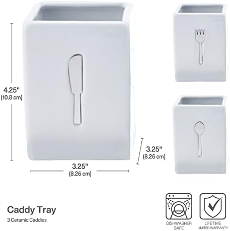Towle Living 3-Piece Ceramic Caddy with Wood Tray, White, Black
