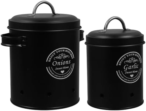 SOLUSTRE 2pcs Black Metal Vegetable Storage Bins with Lid for Potato