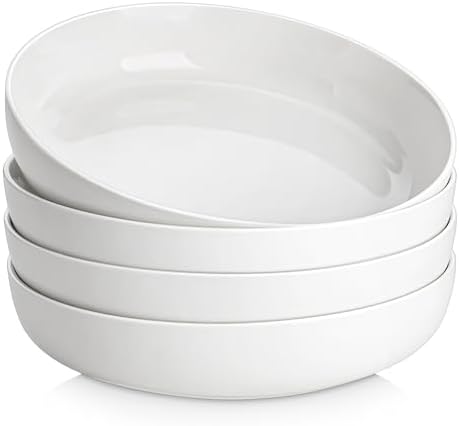 MALACASA 48 Oz Pasta Bowls Set of 4, Ceramic Salad Bowls, White