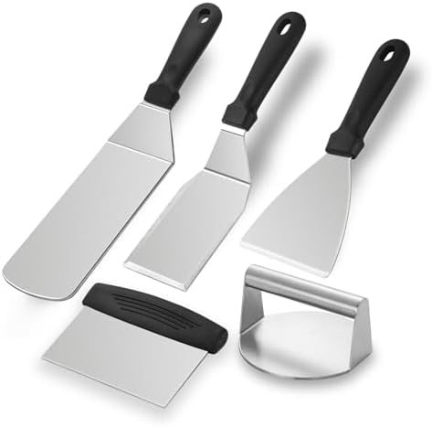 Heavy Duty Stainless Steel Spatula Set - Griddle Scraper & Press