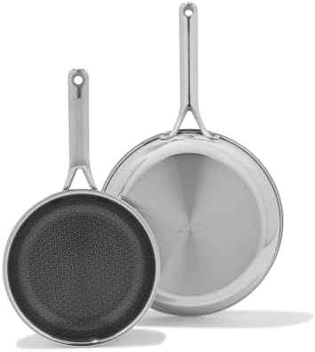 OXO Hybrid 8” and 10” Frying Pan Skillet Set, Durable PFAS-Free Ceramic, Fusion Boost Tech for Powerful Searing, Induction & All Cooktop Compatible, Dishwasher Safe, Mirror Polished Tri-Ply