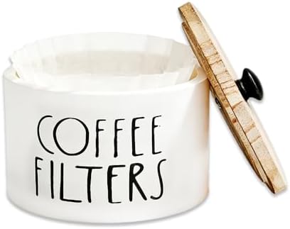 1 Pack White Coffee Filter Holder with Bamboo Lid Large Capacity