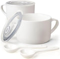 Soup Bowls with Handles & Spoons, 30oz Ceramic Ramen Bowl with Lid