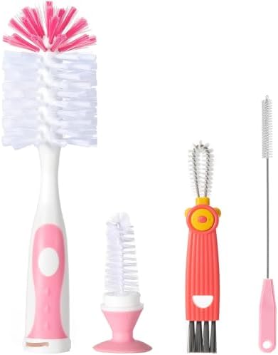 Baby Bottle Brush Set, Suction Base, Hidden Cleaner & Straw Brush