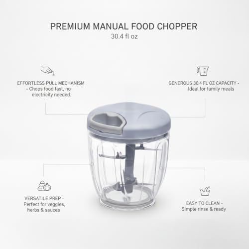 1-Pack Manual Food Chopper, 30.4 fl oz Pull String Vegetable Mincer