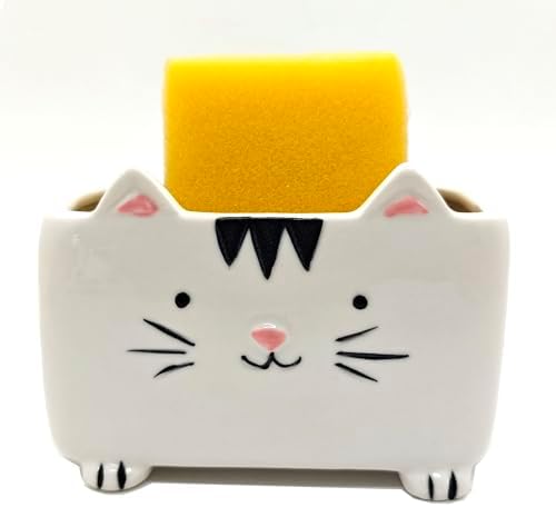 Ceramic Cat Sponge Holder for Kitchen Sink