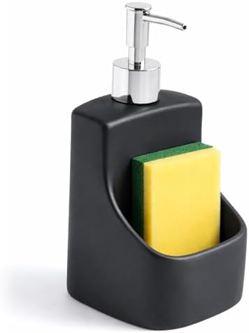 2 in 1 Soap Dispenser with Sponge Holder, Ceramic, Black