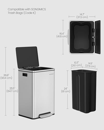 SONGMICS 13 Gallon Stainless Steel Trash Can