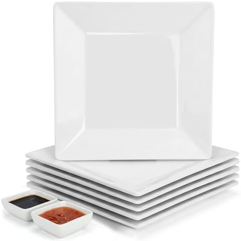 10'' Porcelain Dinner Plates Set, White, Square Appetizer Plates