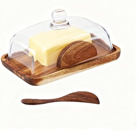 HAN SHENG Wooden Butter Dish with Lid Knife, Butter Storage Holder