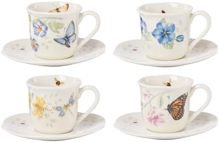 Lenox 897806 Butterfly Meadow Espresso Cup & Saucer, Set Of 4, Service