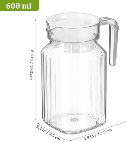 2 Pcs 20oz Plastic Pitcher with Lid - 600ml Cold/hot Acrylic Water Jug