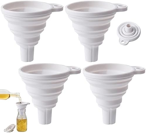 4 Pcs Collapsible Funnel Food Grade Soft Flexible Foldable Silicone