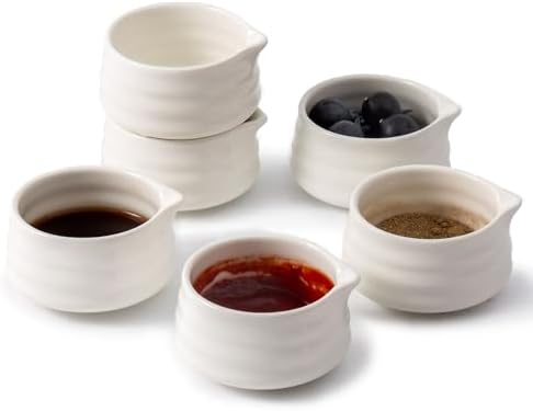 Ceramic Small Sauce Bowls with Spout, White, 3OZ, Set of 6