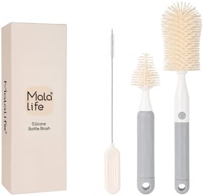 3-Pack Silicone Baby Bottle Brush, Bottle Cleaner, with Convenient