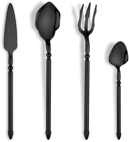 Black Unique Silverware Set,16-Piece Stainless Steel Cutlery Set for