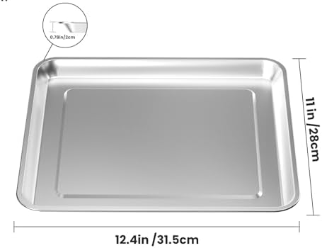 Baking Sheet Pan Set of 2, 12.4"x11" Stainless Steel Air Fryer Pan